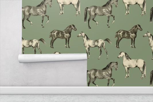 Sage Green Wallpaper with Horse