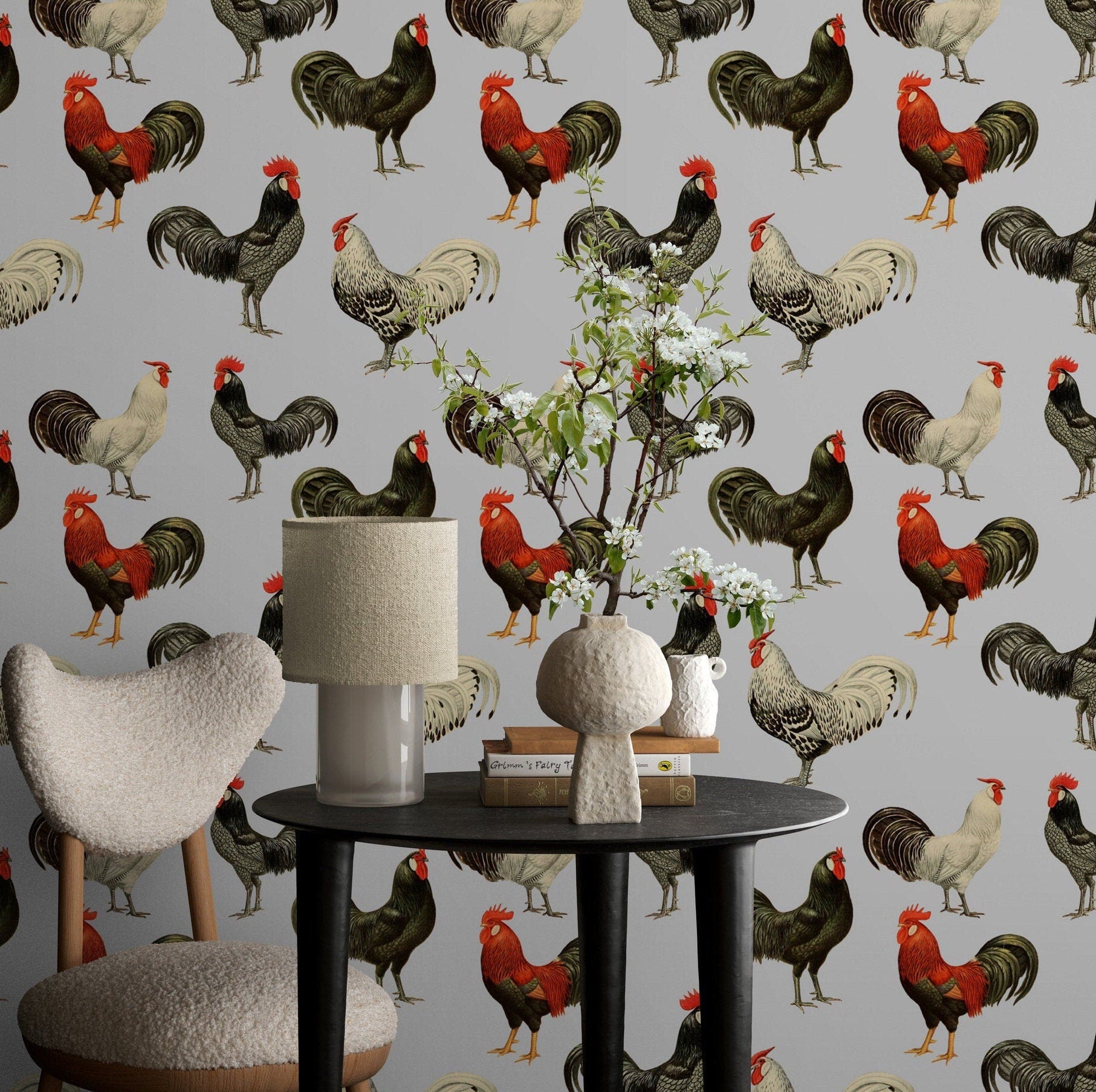 Rooster Farmhouse Peel and Stick Wallpaper