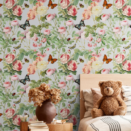 Peonies and Butterflies, Floral Wallpaper Peel and Stick