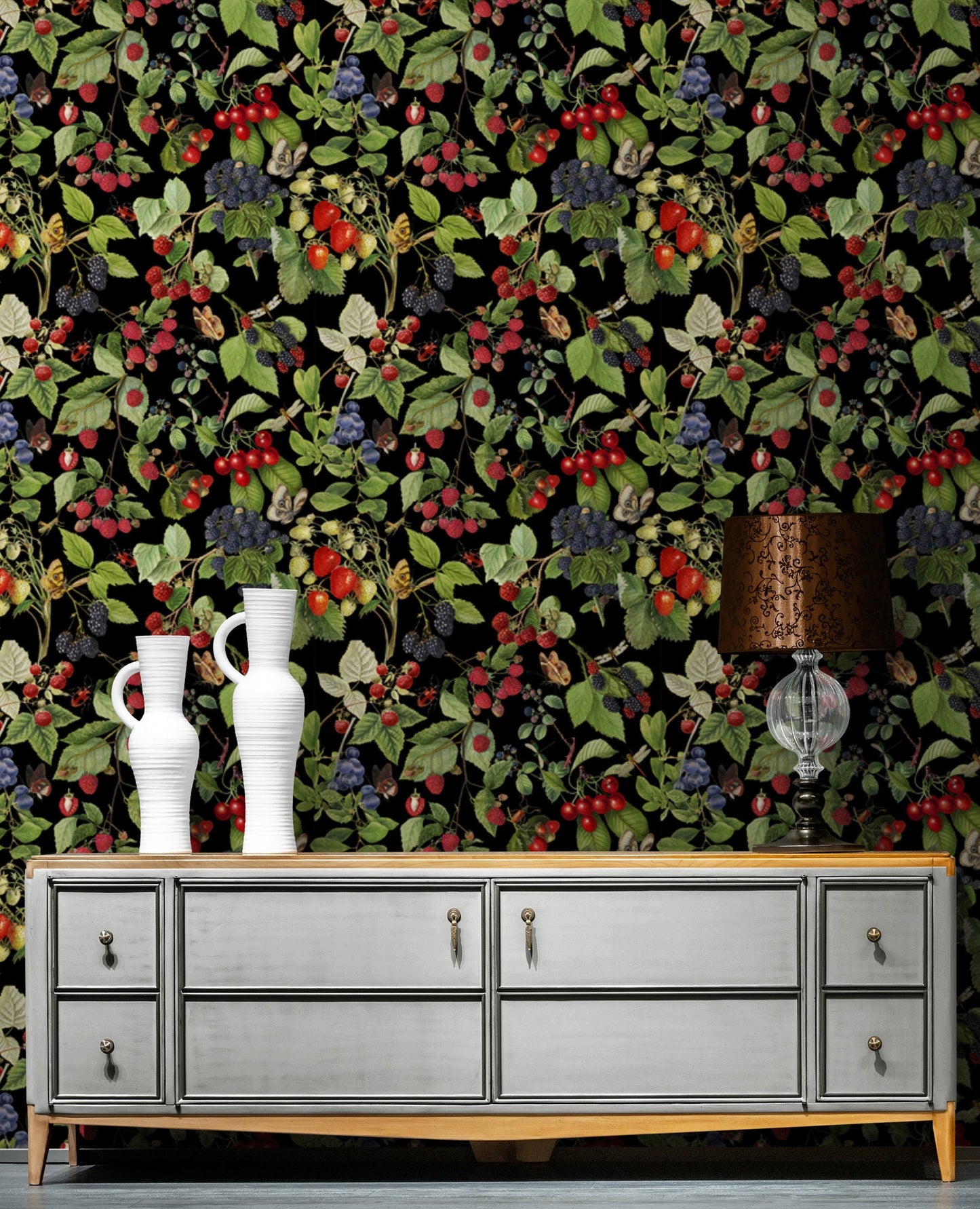 Botanical Wallpaper with Berries