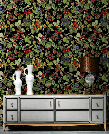 Botanical Wallpaper with Berries