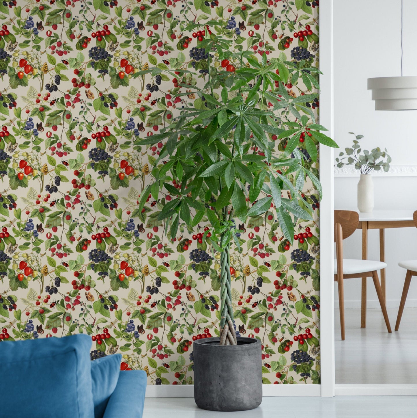 Strawberry Wallpaper, Botanical Wall Decor