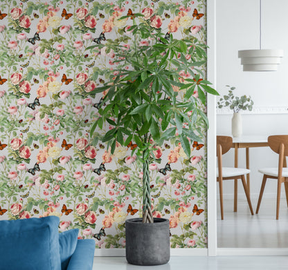 Peonies and Butterflies, Floral Wallpaper Peel and Stick