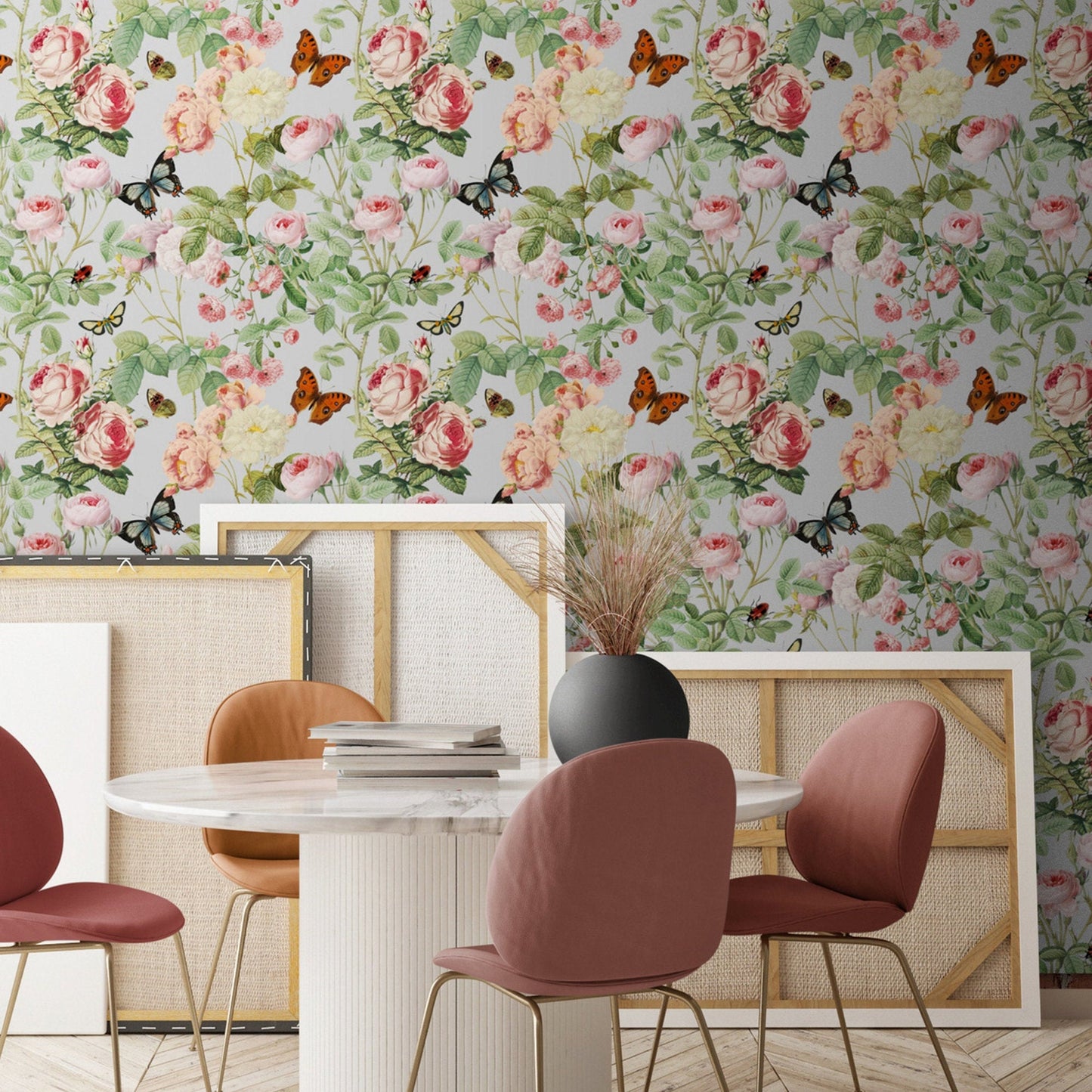 Peonies and Butterflies, Floral Wallpaper Peel and Stick