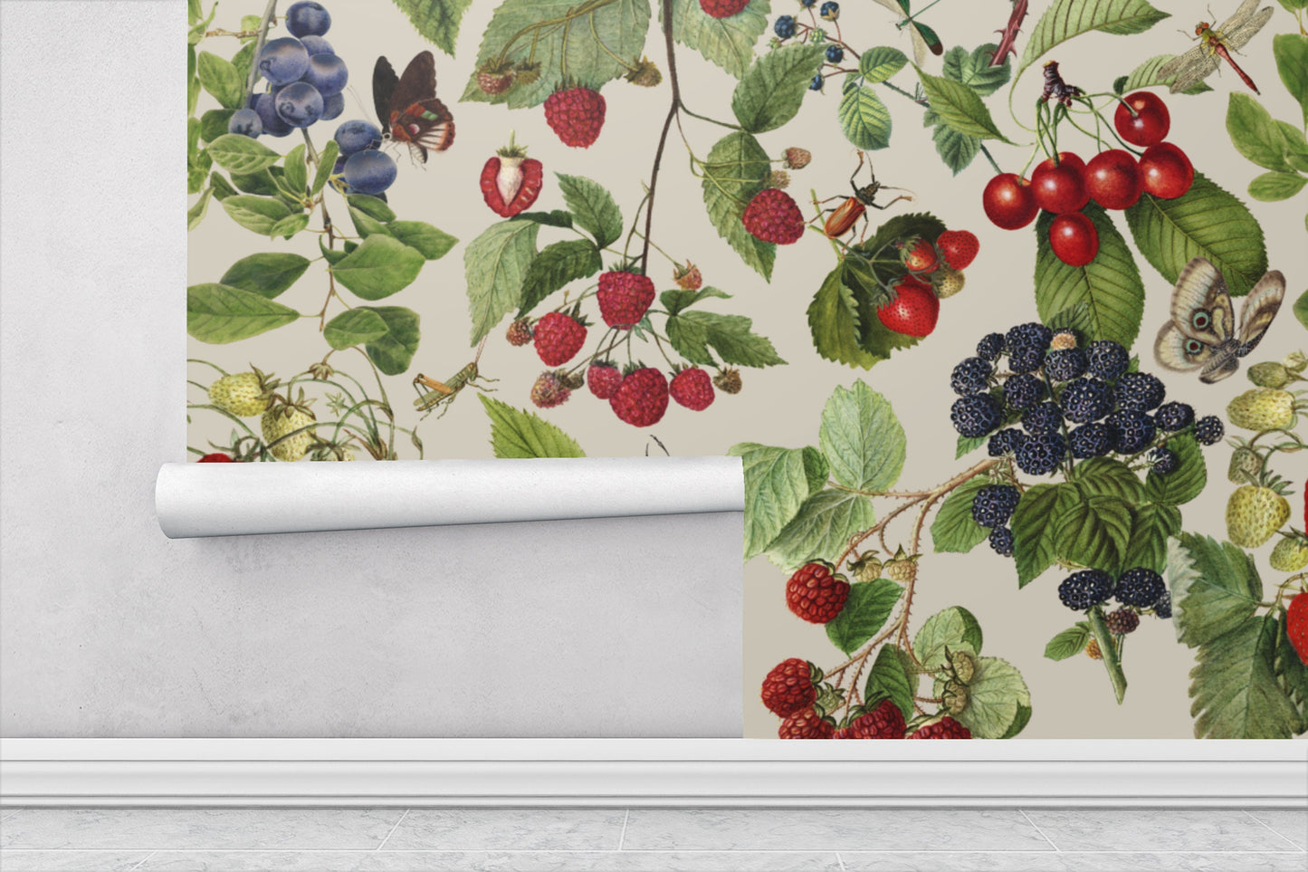 Strawberry Wallpaper, Botanical Wall Decor