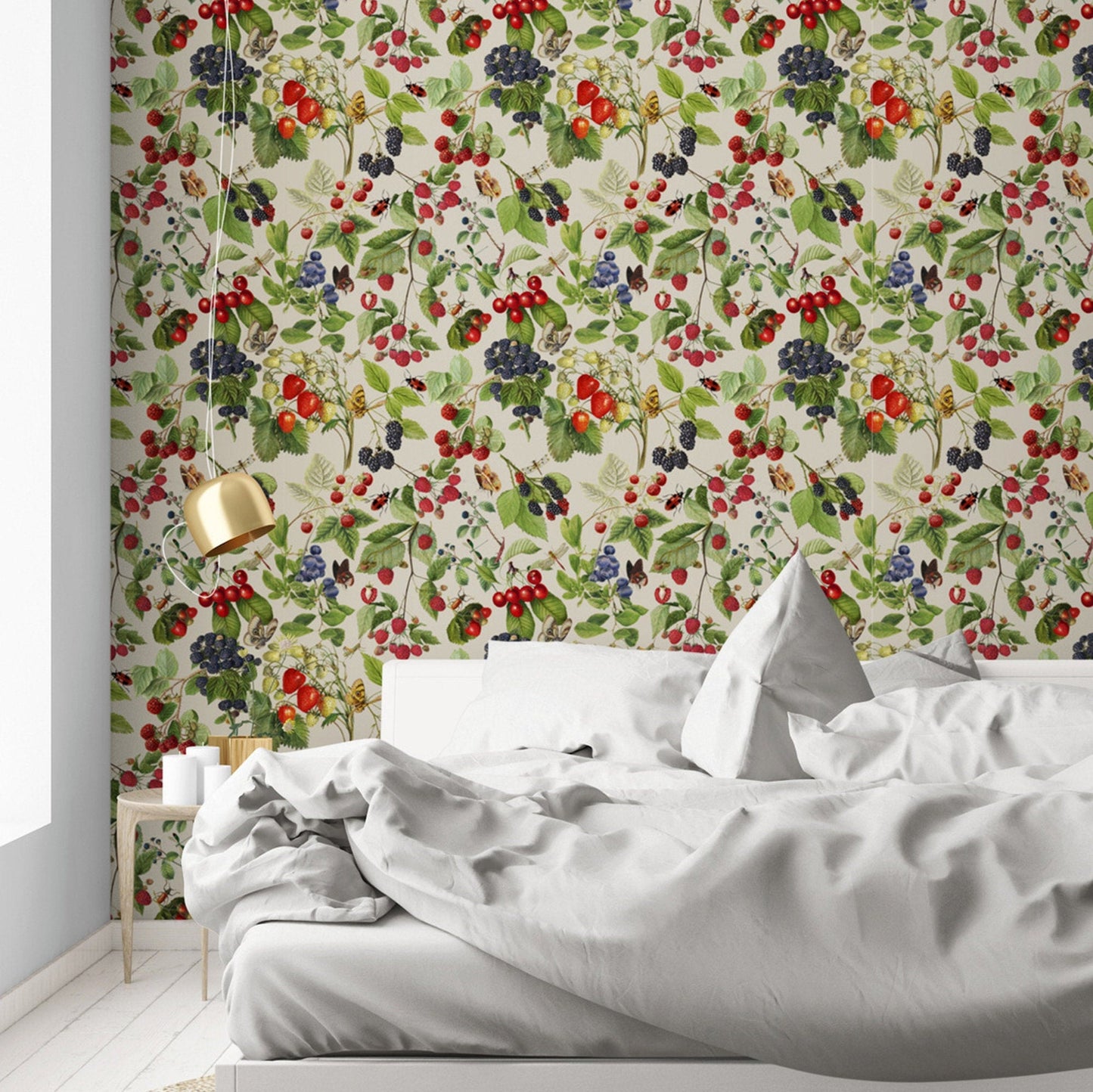 Strawberry Wallpaper, Botanical Wall Decor