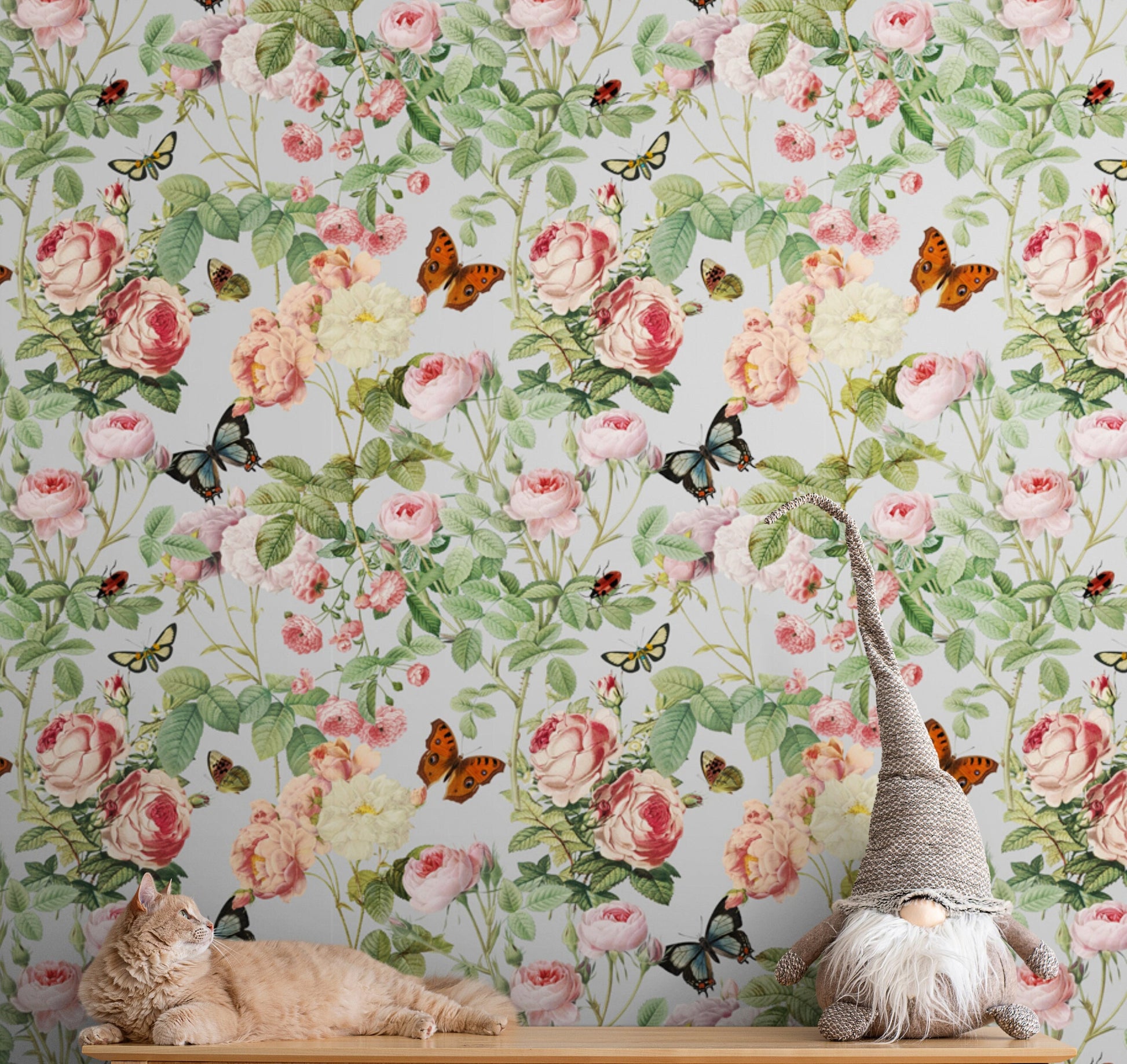 Peonies and Butterflies, Floral Wallpaper Peel and Stick