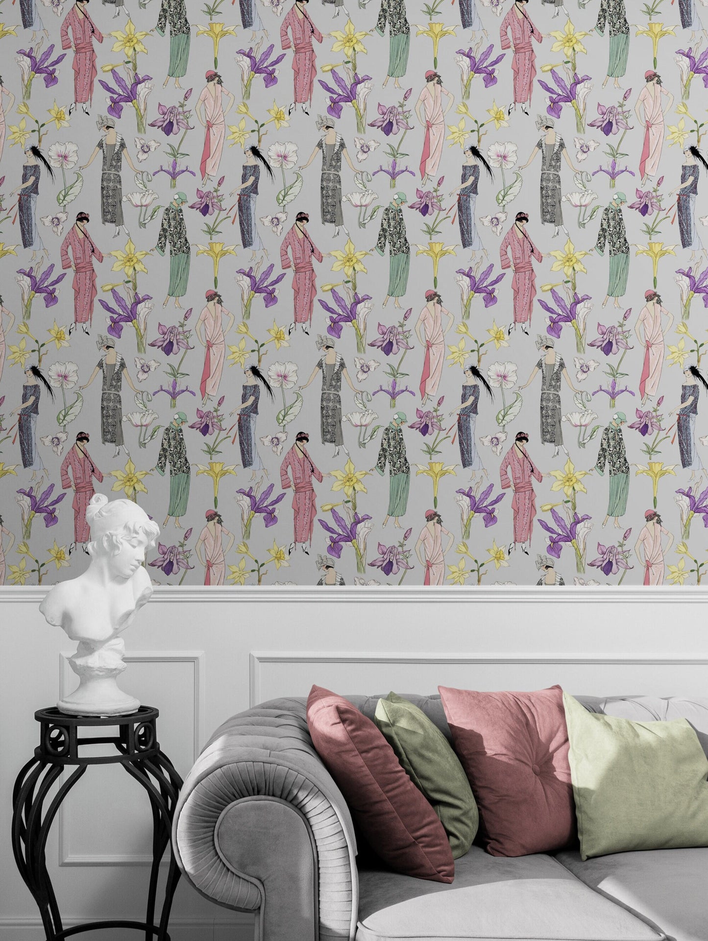 Art Deco Peel and Stick Wallpaper - Art Nouveau Women Design