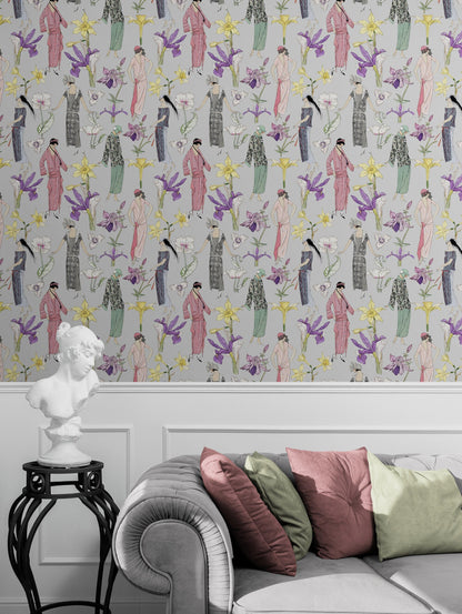 Art Deco Peel and Stick Wallpaper - Art Nouveau Women Design