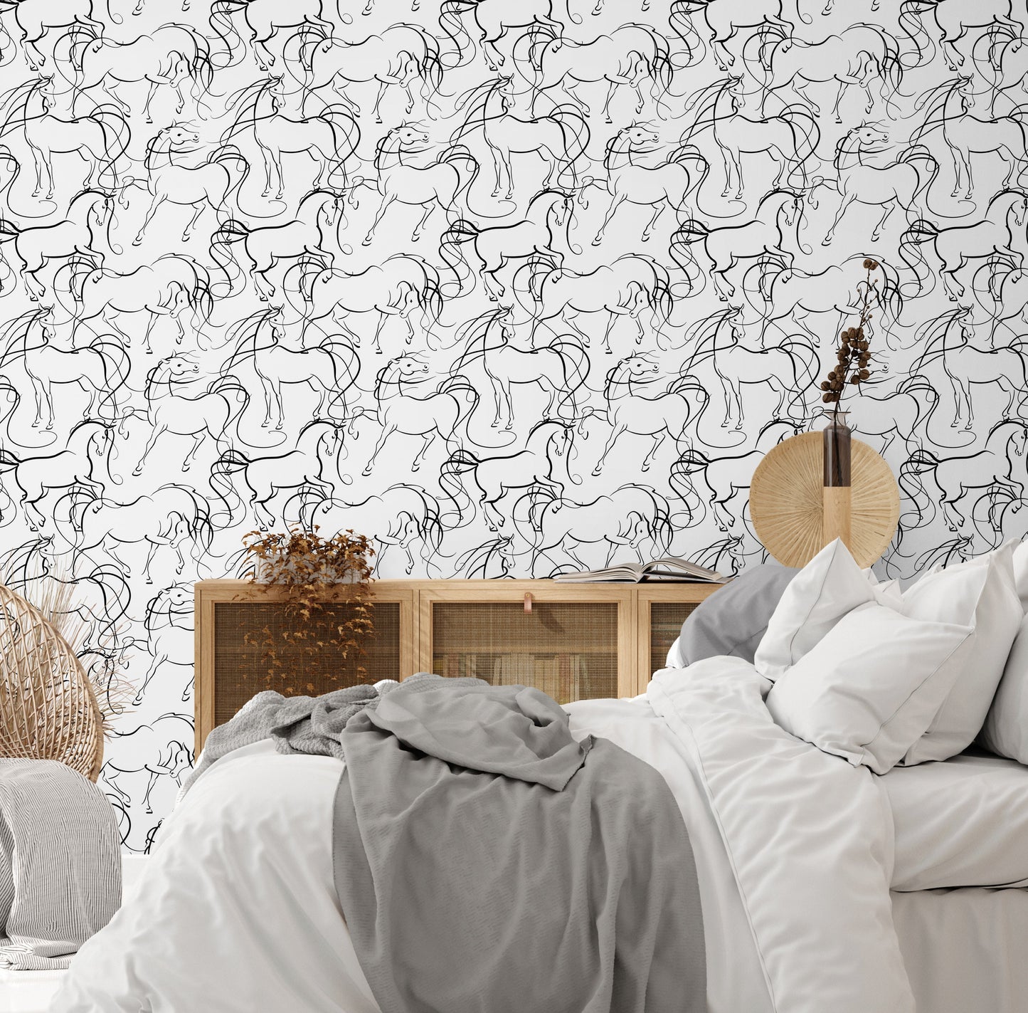 White Wallpaper with Horse Silhouette