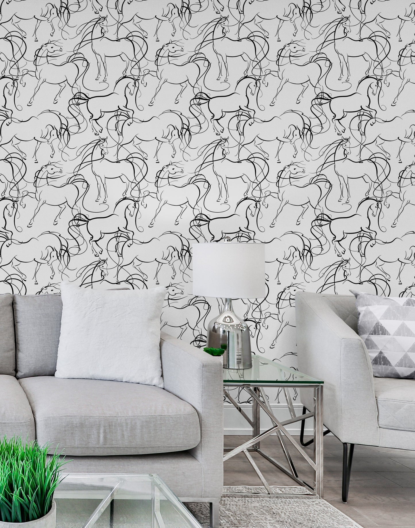 White Wallpaper with Horse Silhouette