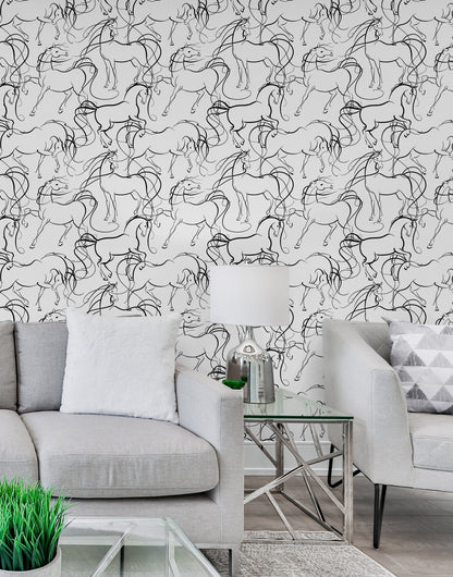 White Wallpaper with Horse Silhouette