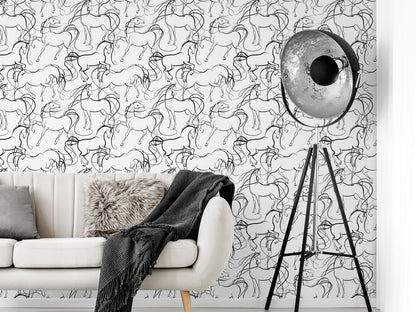 White Wallpaper with Horse Silhouette