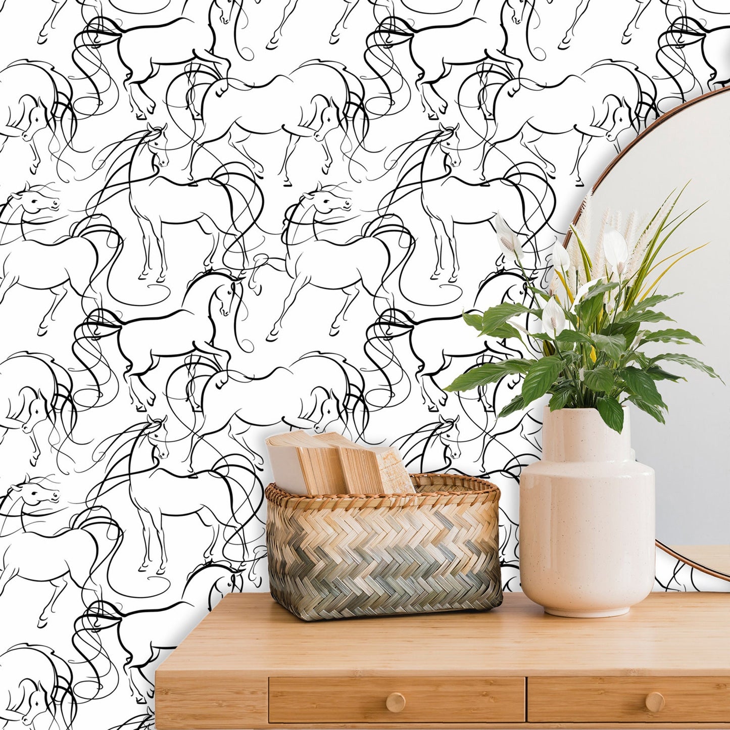 White Wallpaper with Horse Silhouette