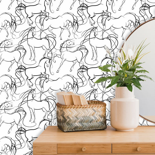 White Wallpaper with Horse Silhouette