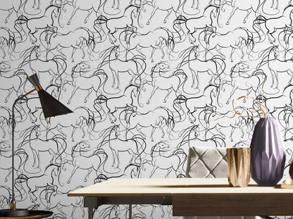 White Wallpaper with Horse Silhouette