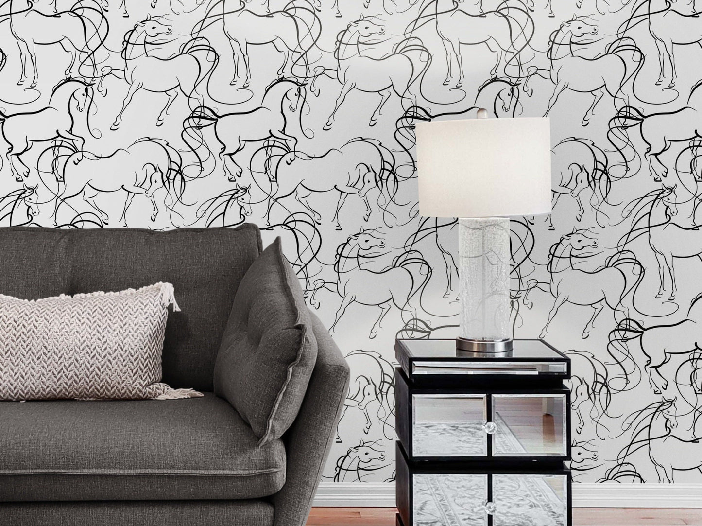 White Wallpaper with Horse Silhouette