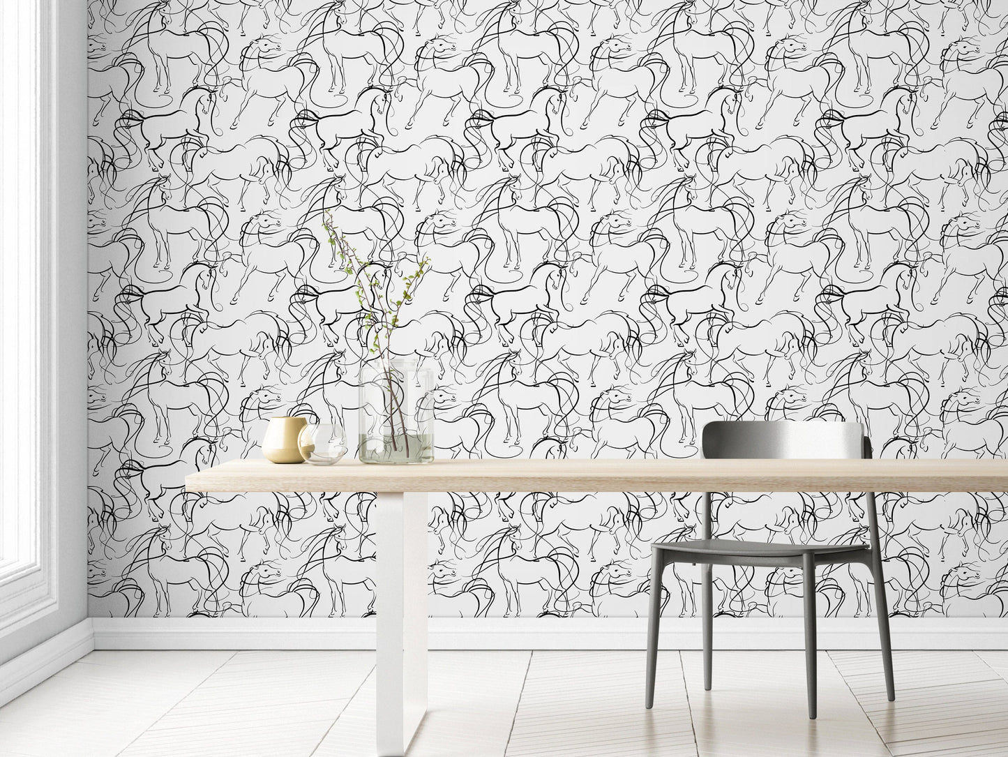 White Wallpaper with Horse Silhouette