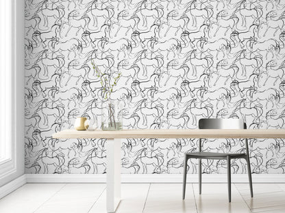 White Wallpaper with Horse Silhouette