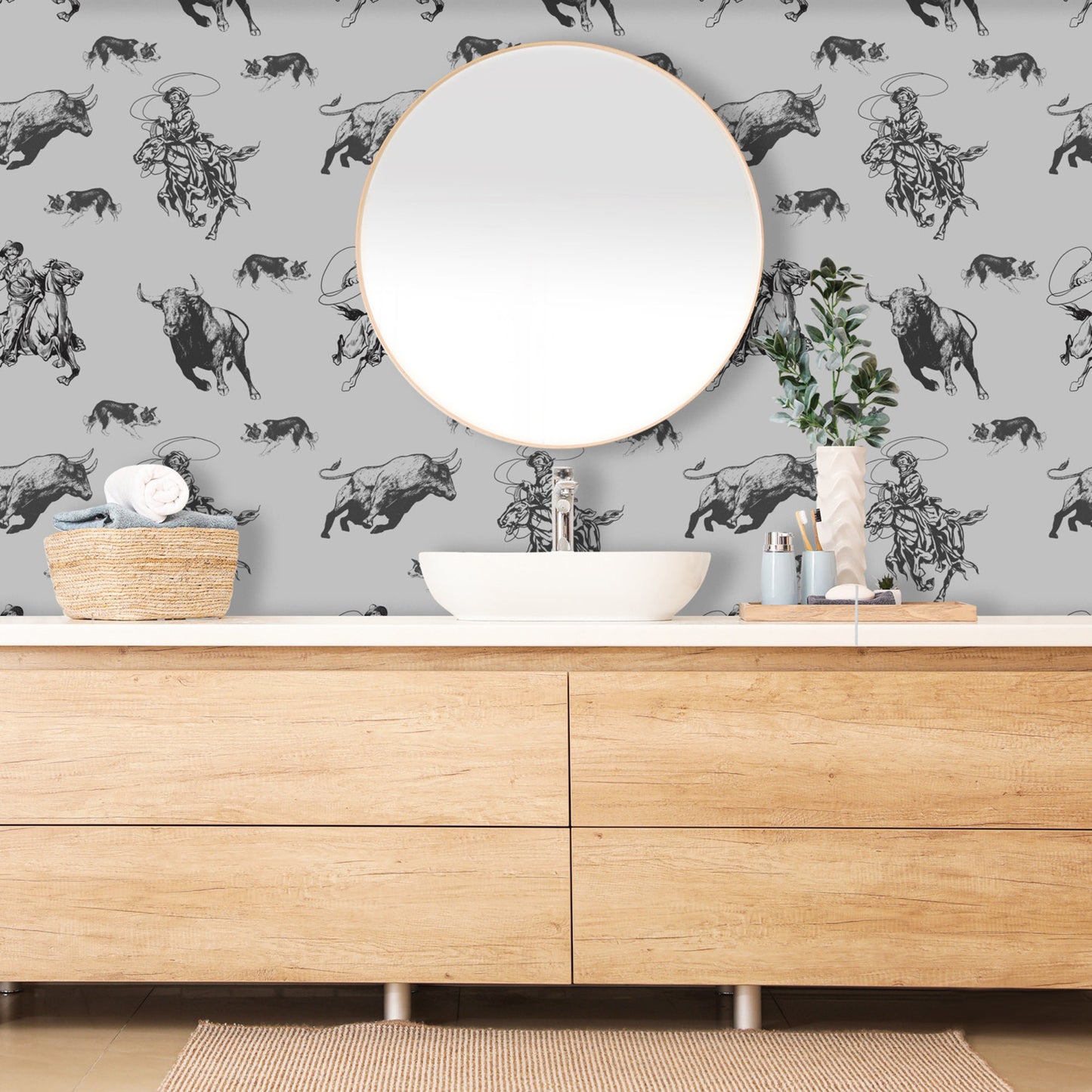 Cowboy and Bull Wallpaper Peel & Stick