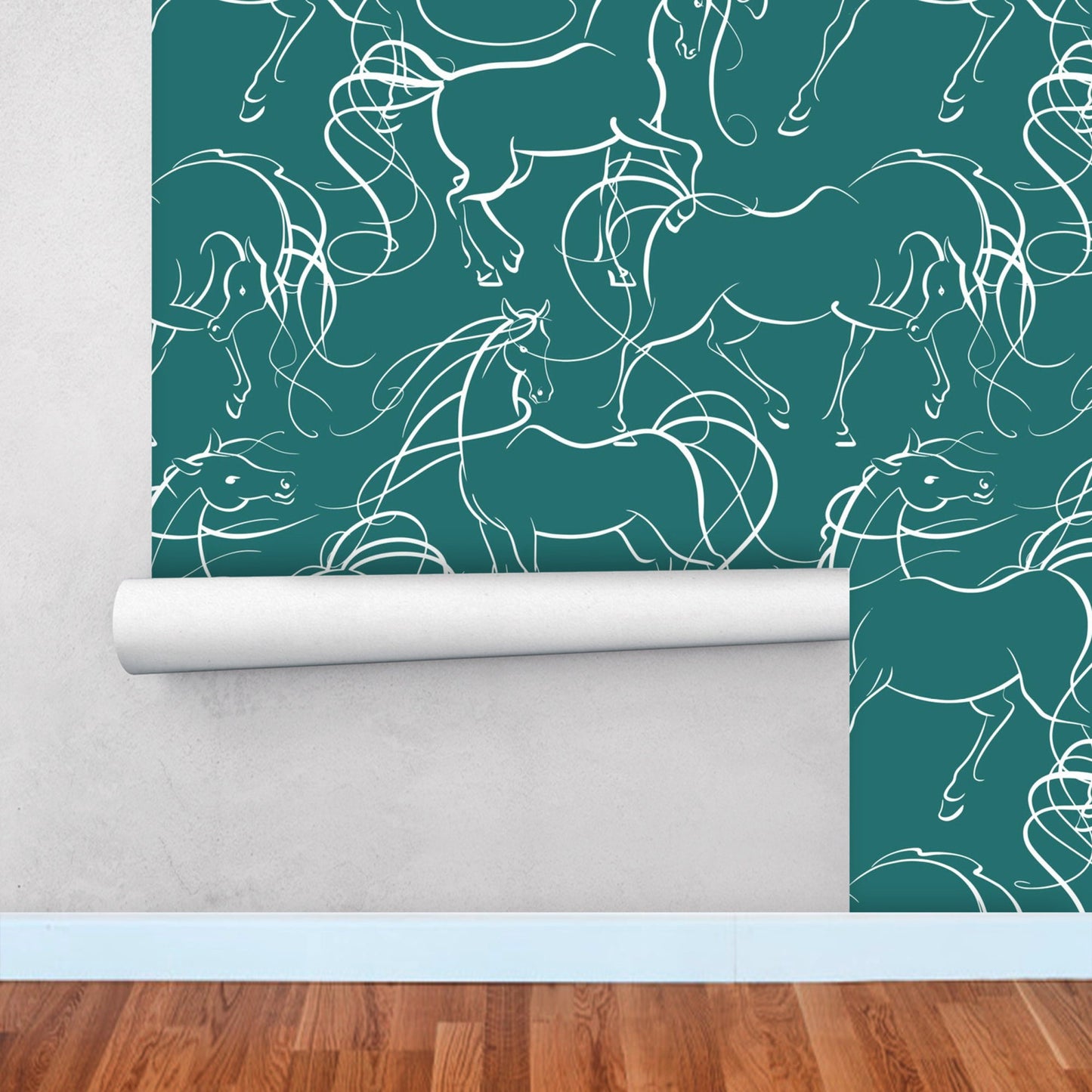 White Horse on Teal Peel and Stick Wallpaper