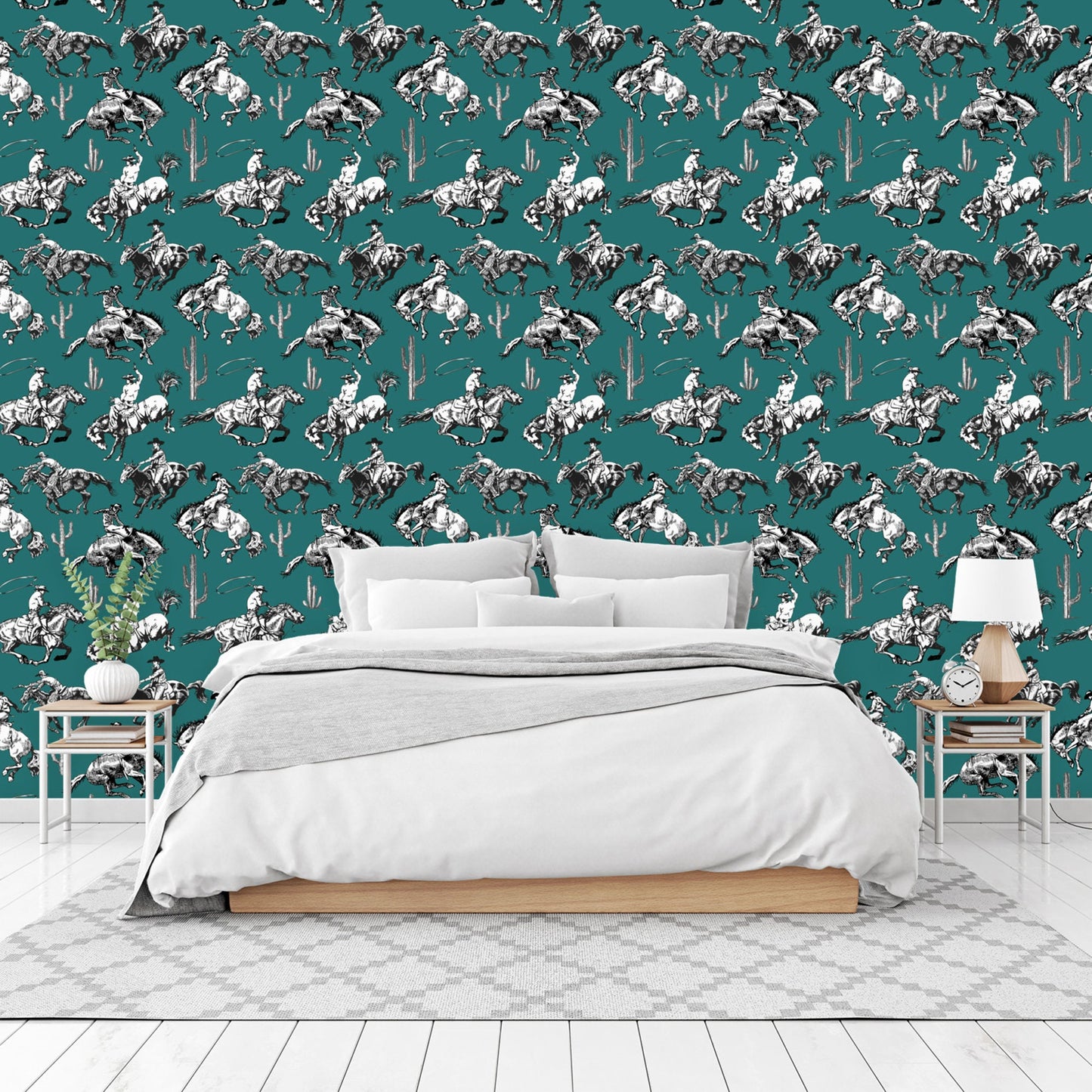 Teal Wallpaper with Western Cowboy