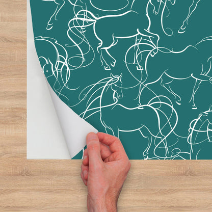 White Horse on Teal Peel and Stick Wallpaper