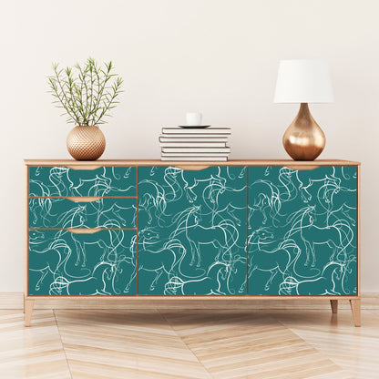 White Horse on Teal Peel and Stick Wallpaper