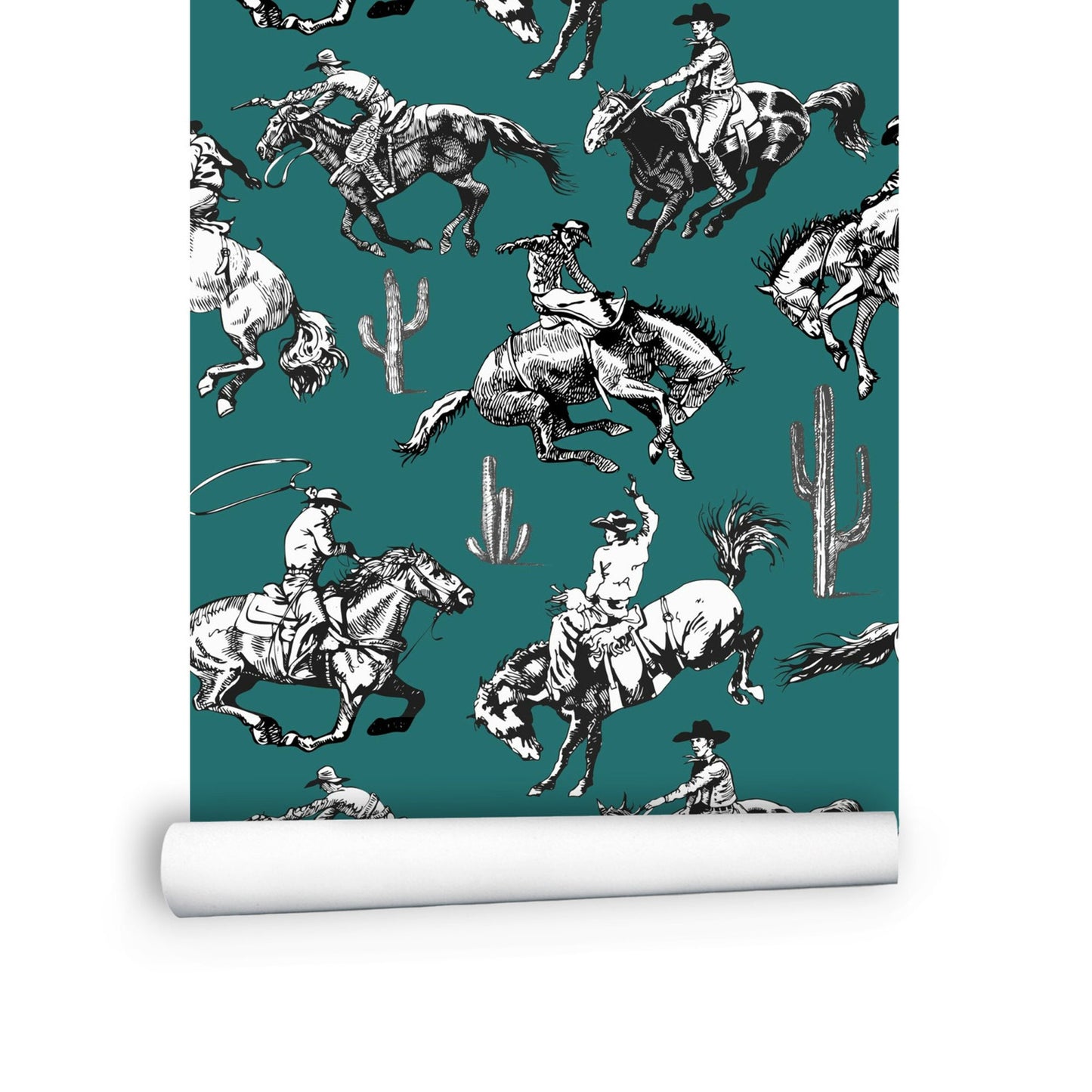 Teal Wallpaper with Western Cowboy