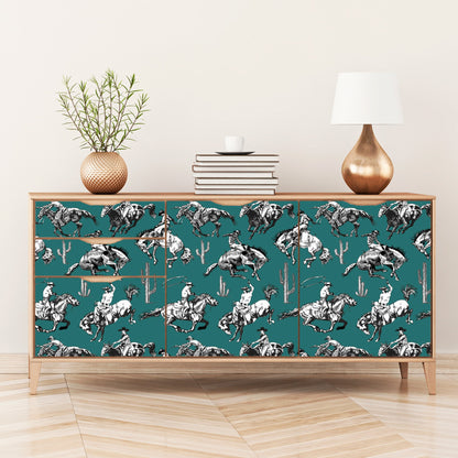 Teal Wallpaper with Western Cowboy