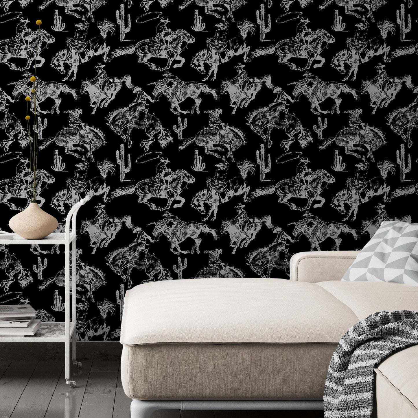 Black Removable Wallpaper with Cowboy