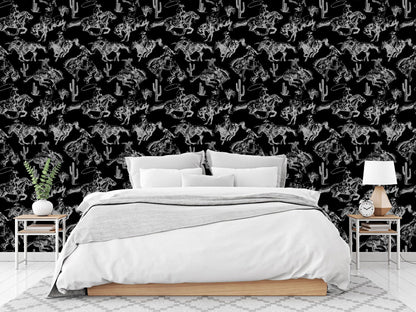 Black Removable Wallpaper with Cowboy