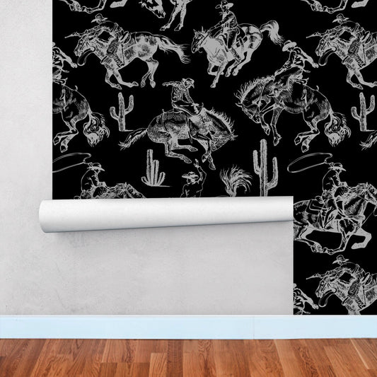 Black Wallpaper with White Horses