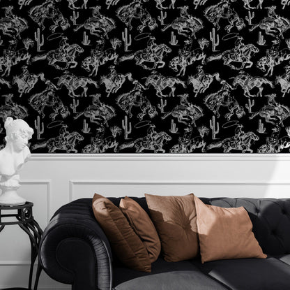 Black Removable Wallpaper with Cowboy