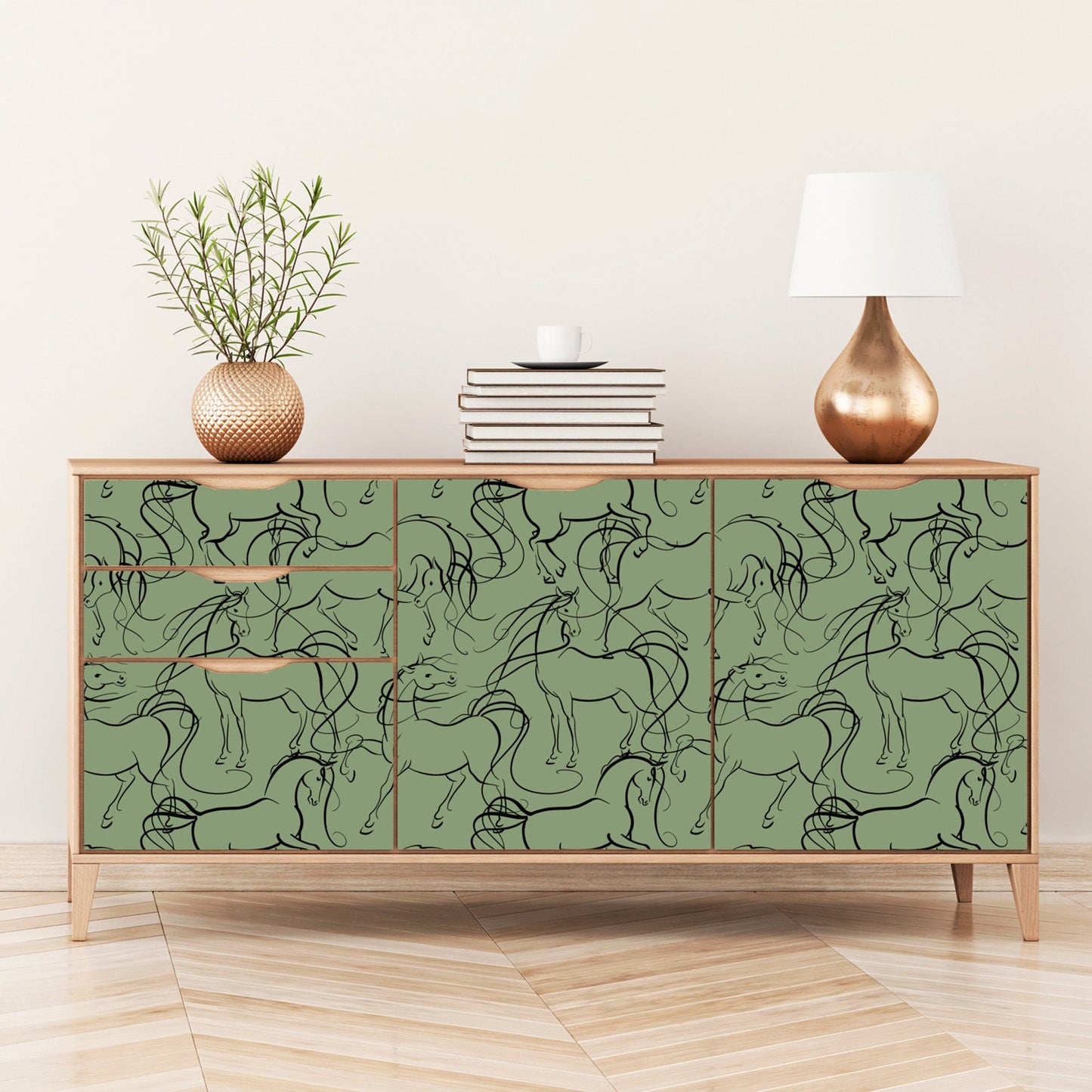 Sage Green Wallpaper with Horses