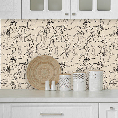 Beige Wallpaper with Horses