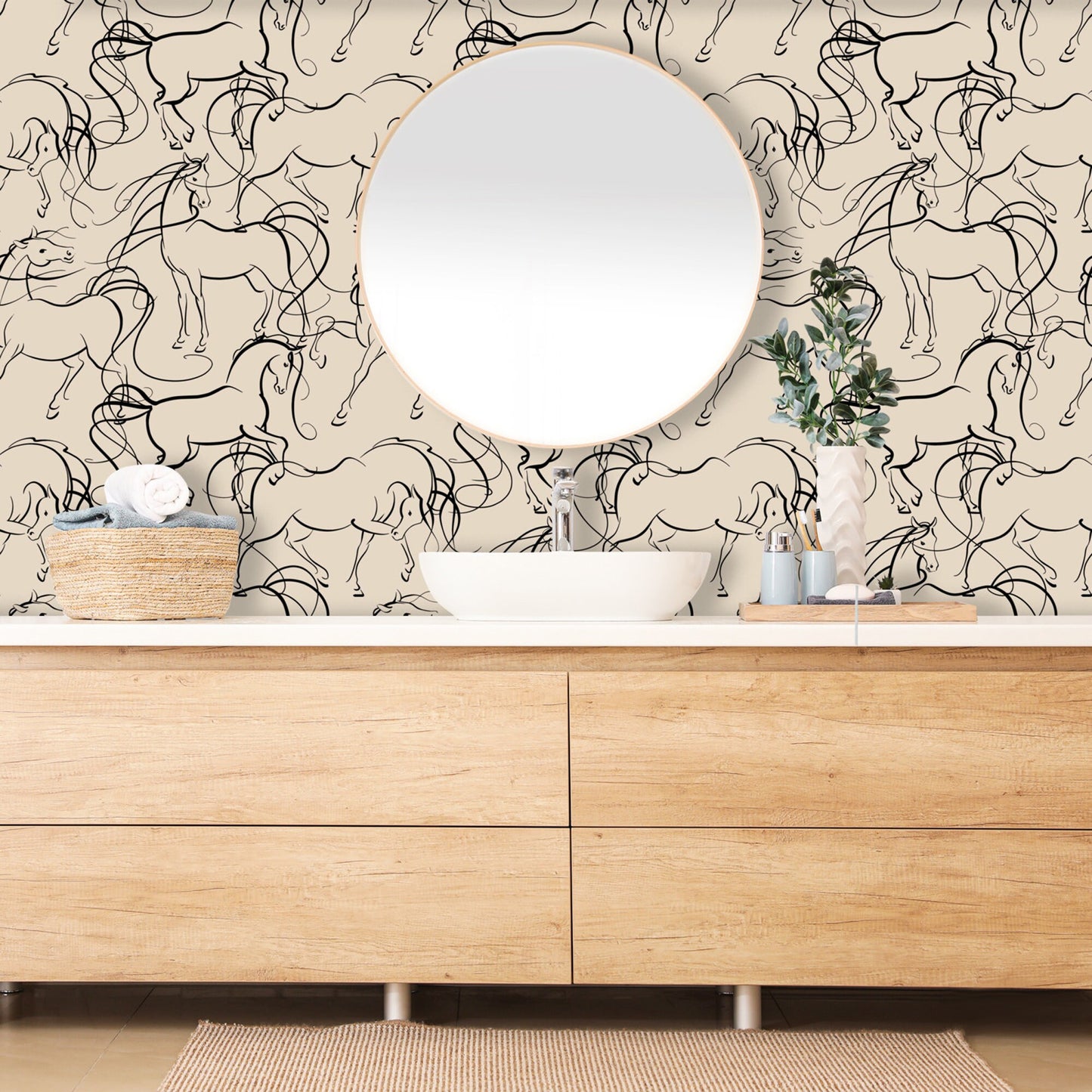 Beige Wallpaper with Horses