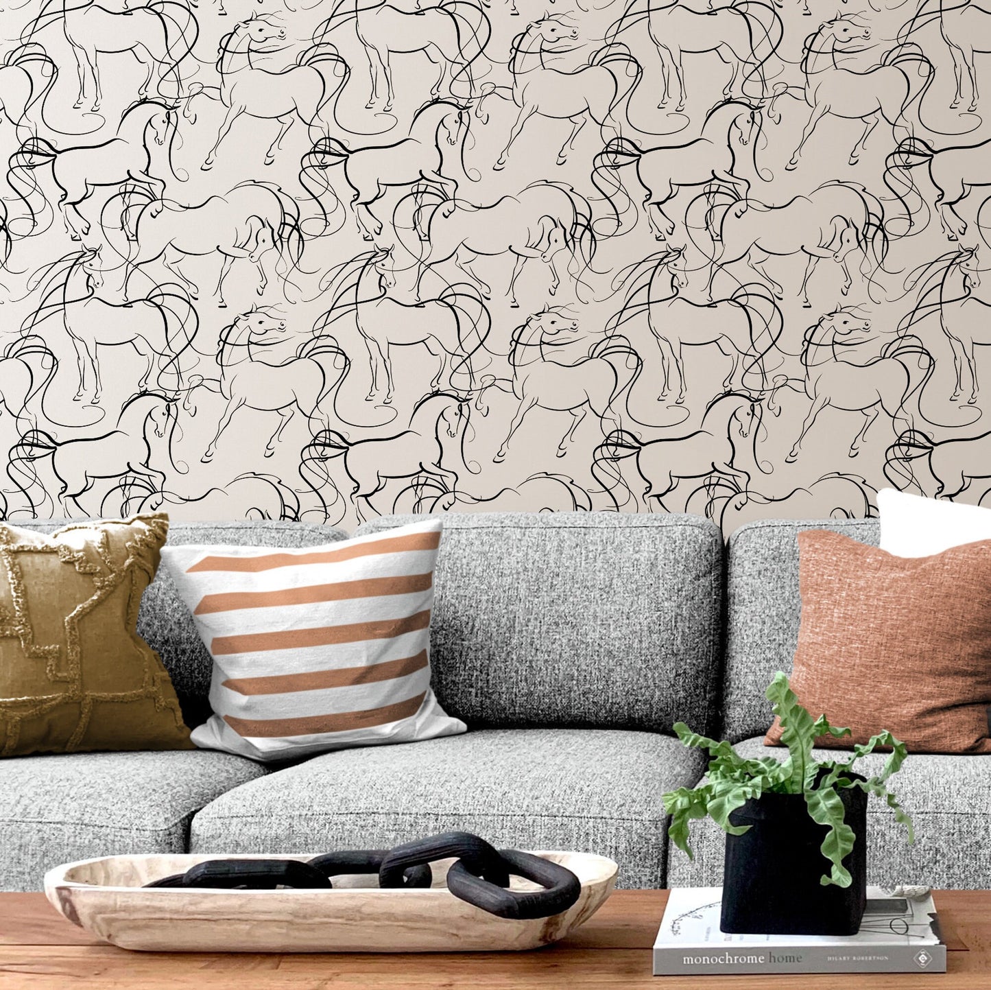 Beige Wallpaper with Horses