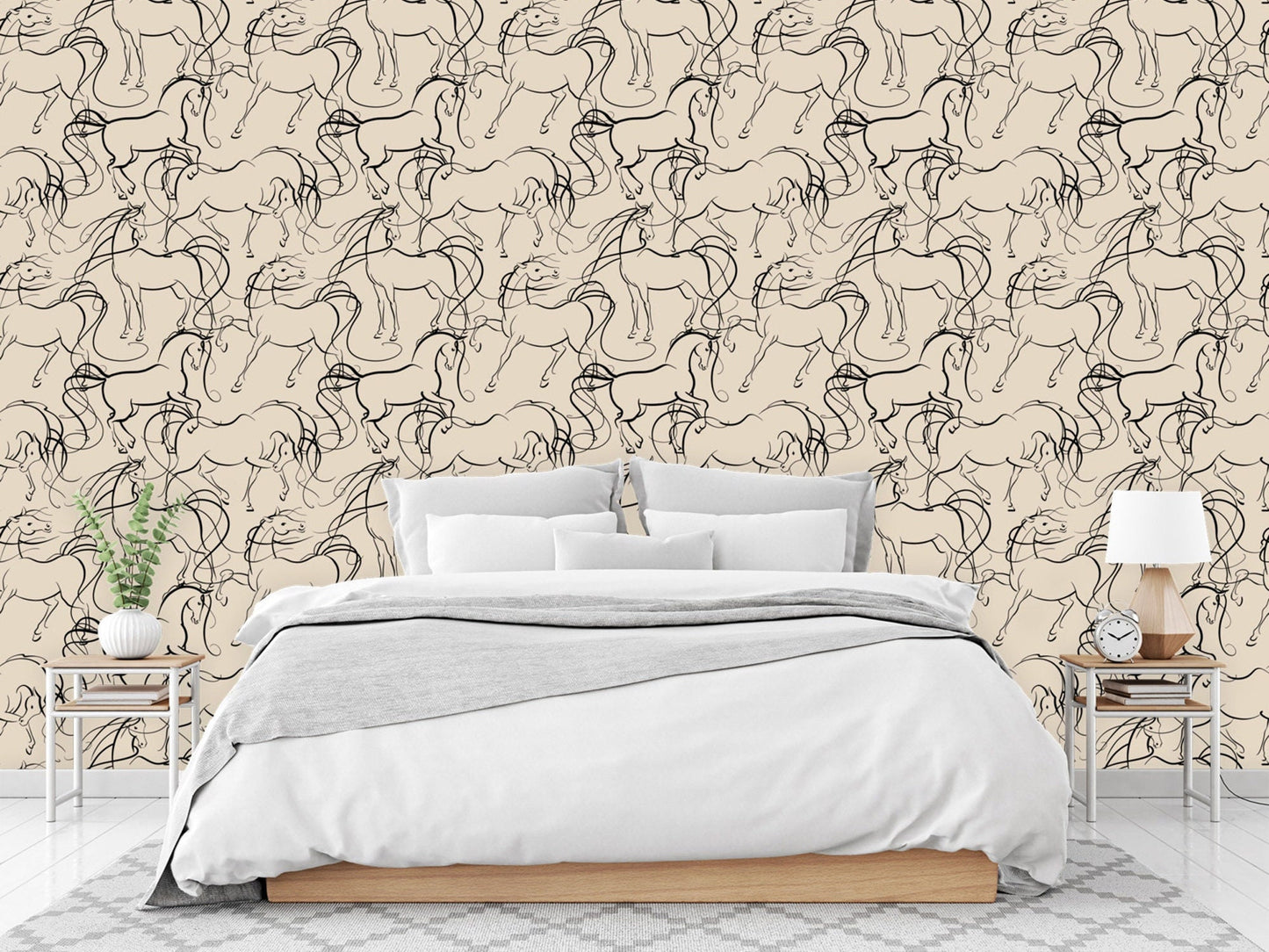 Beige Wallpaper with Horses