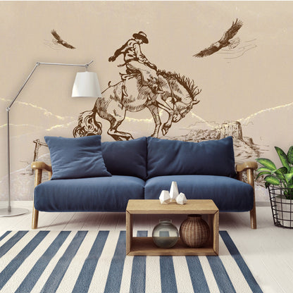 Desert Wall Mural with Cowboy