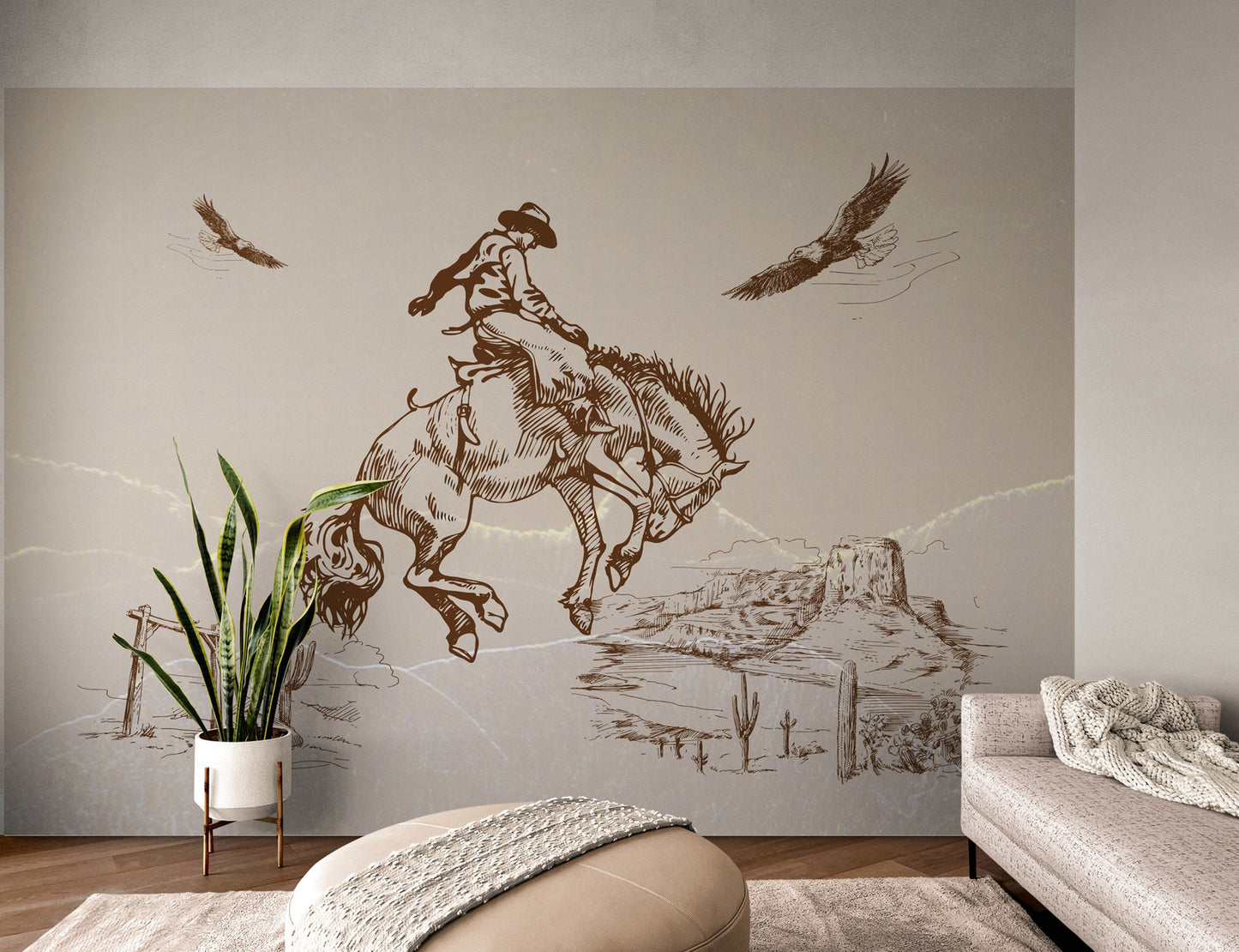 Desert Wall Mural with Cowboy