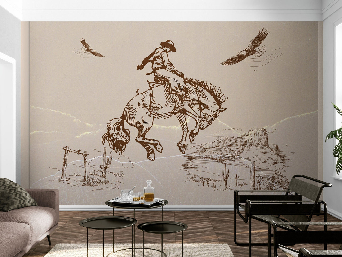 Desert Wall Mural with Cowboy