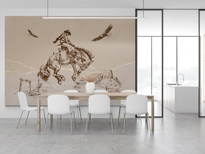 Desert Wall Mural with Cowboy