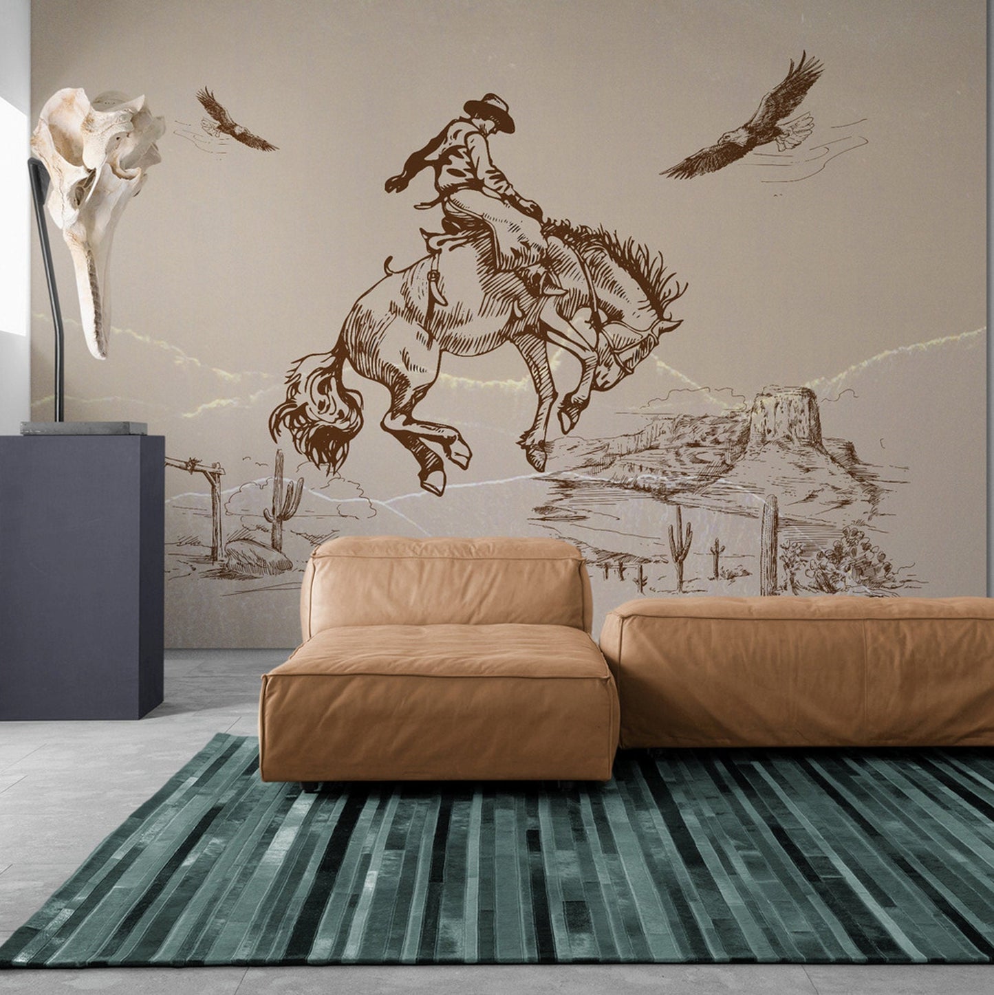 Desert Wall Mural with Cowboy