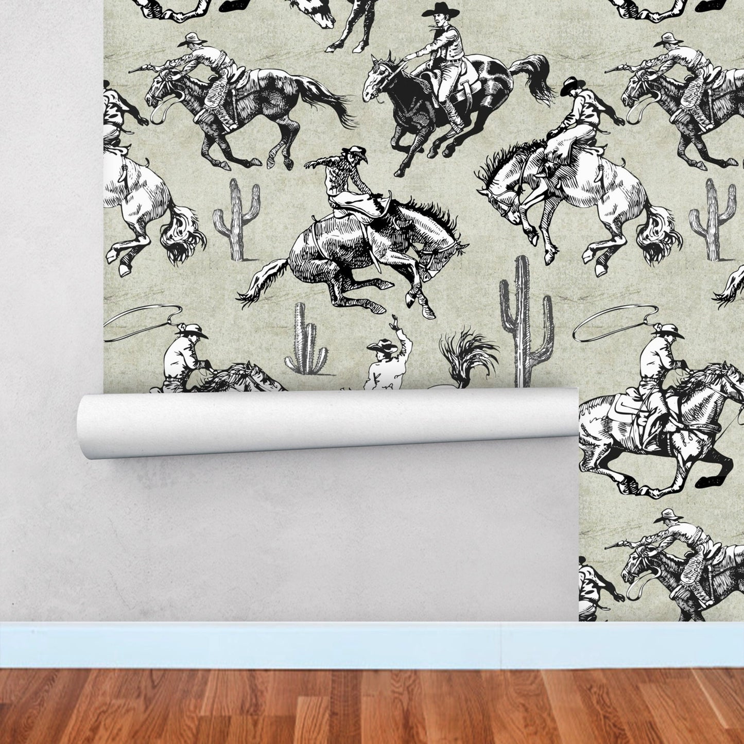 Gray Peel And Stick Wallpaper with Cowboy