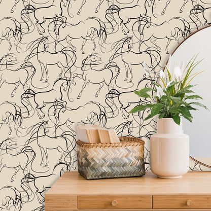 Beige Wallpaper with Horses