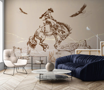 Desert Wall Mural with Cowboy