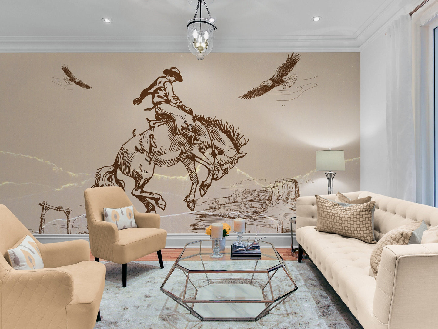 Desert Wall Mural with Cowboy