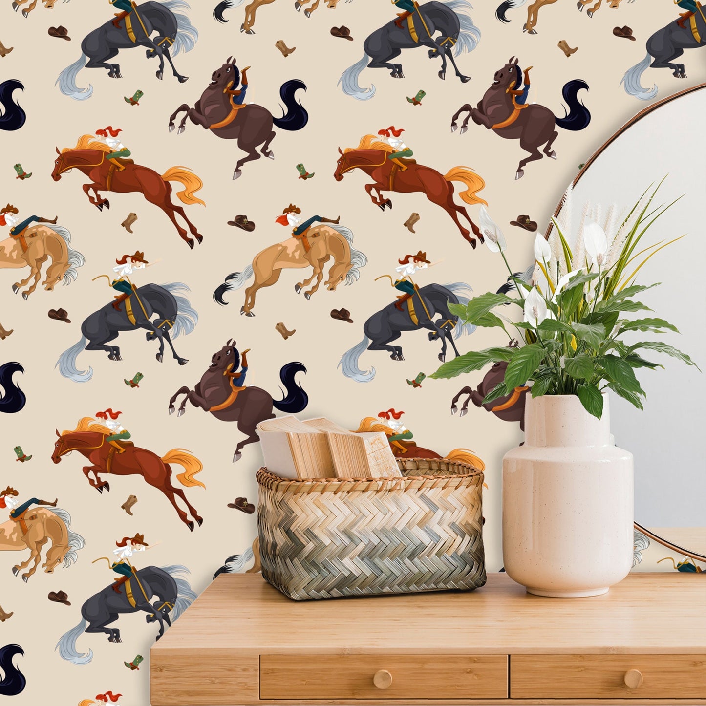 Beige Wallpaper with Cowgirl