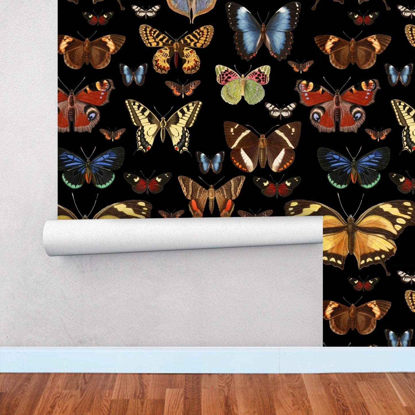 Bright Butterflies on Black Wallpaper